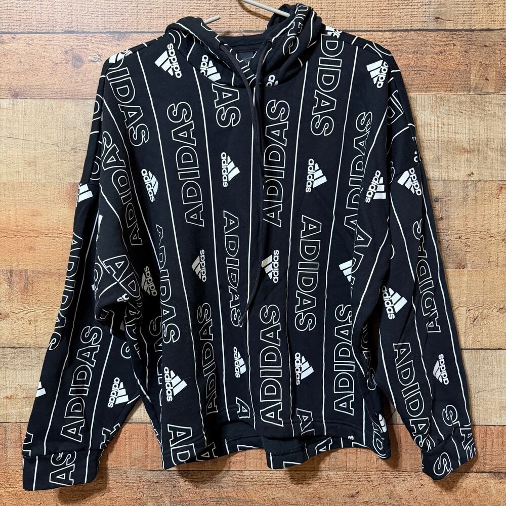 Adidas Black Graphic Print Hoodie Size Large